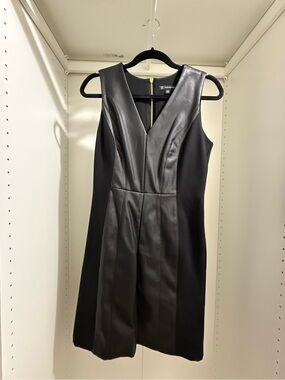 INC International Concepts Black Faux Leather Panel Midi Dress